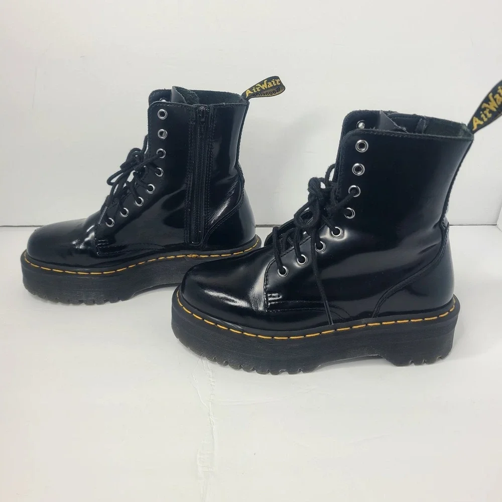 Dr Martens Jadon Black Patent Platform Chunky Side Zip Boot US 6 M 7 W EU 38